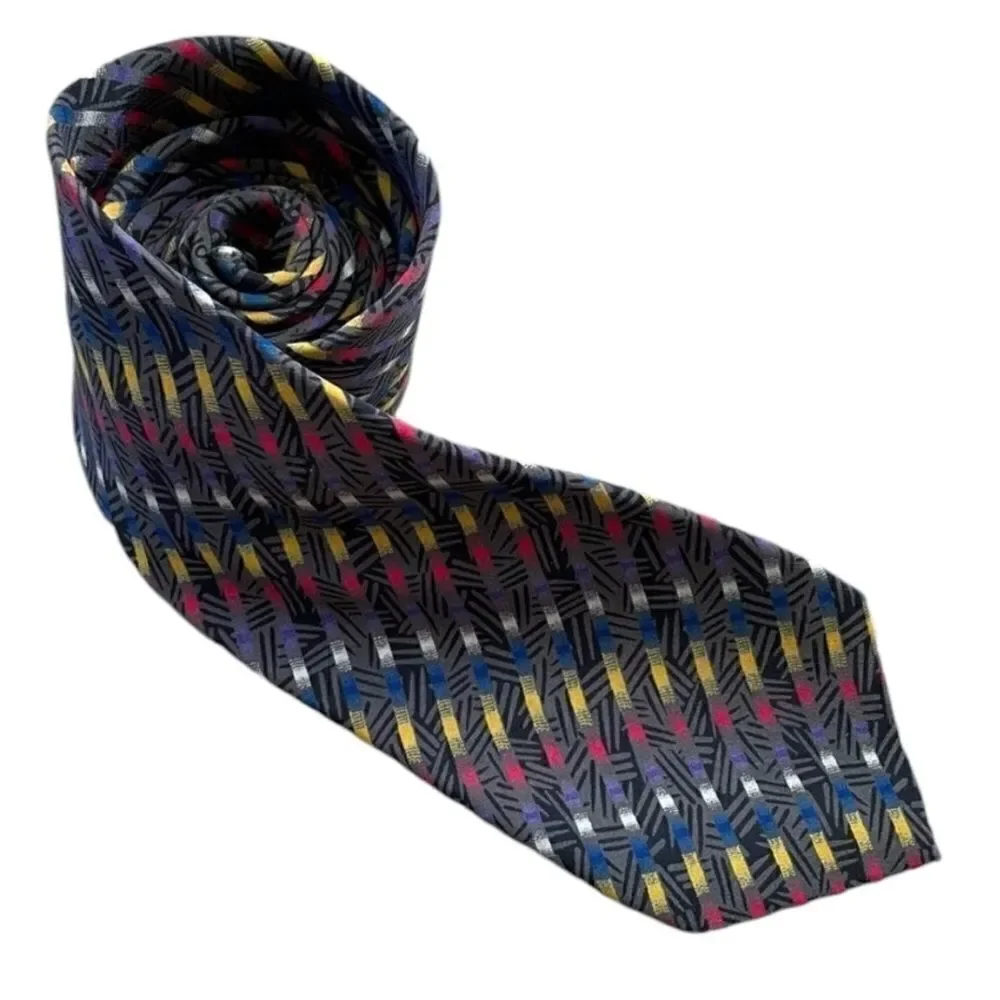 Missoni Vintage Blue Yellow Red Allover Pattern Silk Tie